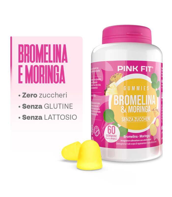 Pink Fit  Bromelina e Moringa Gummies per drenaggio e benessere digestivo senza zuccheri aggiunti - PRO ACTION
