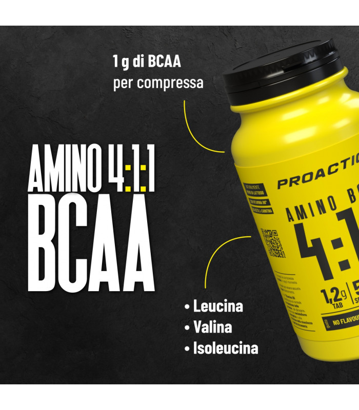BCAA 4:1:1 250 CPR - Integratore di aminoacidi ramificati BCAA in rapporto 4:1:1 con vitamina B6 - PRO ACTION