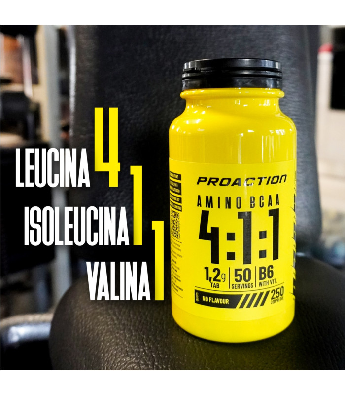 BCAA 4:1:1 250 CPR - Integratore di aminoacidi ramificati BCAA in rapporto 4:1:1 con vitamina B6 - PRO ACTION