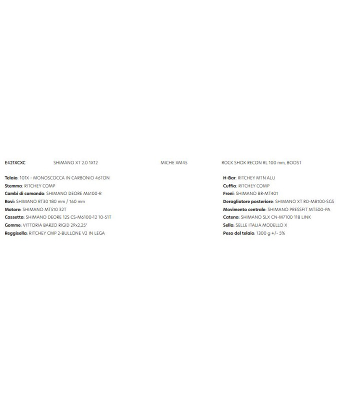 Bici 101 X - XT 1X12 RECON MT501-  WILIER MTB - X16 Nero, Rosso, Arancione - Lucido