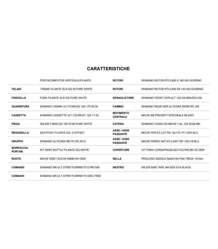 FILANTE SLR ID2 BICI WILIER TRIESTINA ULT.DI2 KLEOS 50 - PURE WHITE - ROAD SIZE S - 2026