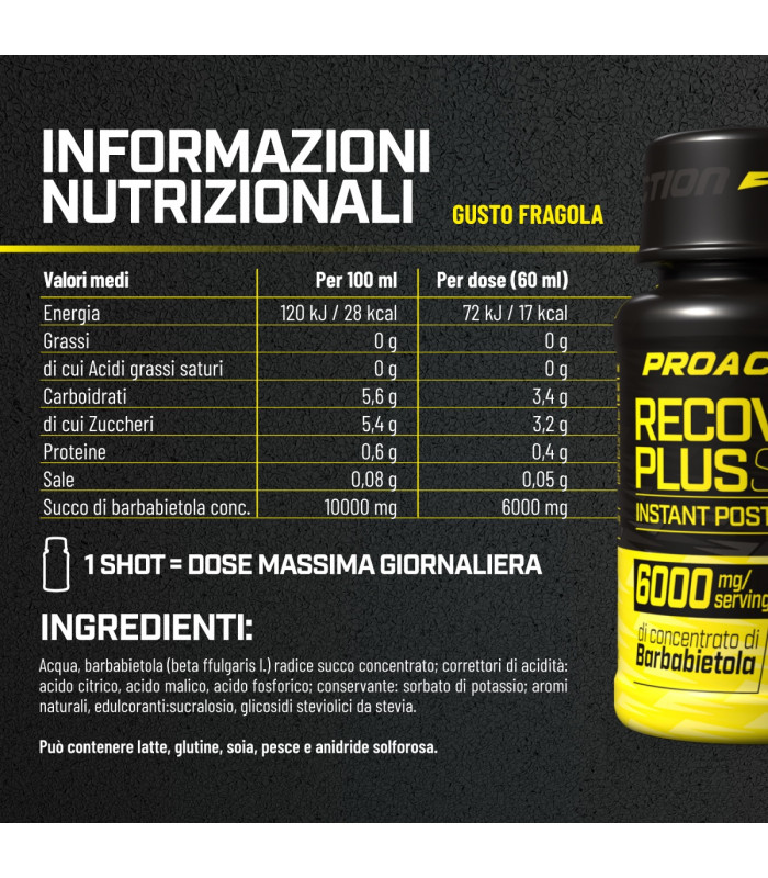 Recovery Plus Shot - Integratore alimentare post workout a base di succo di barbabietola -  Pro action
