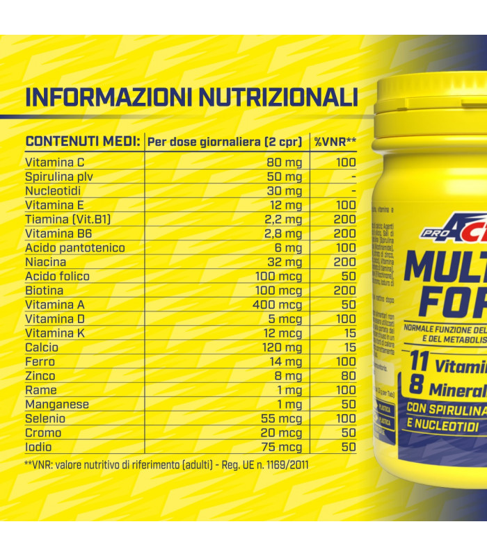 Life Multivit Forte (multivitaminico) - multivitaminico potenziato con nucleotidi e alga spirulina - pro action