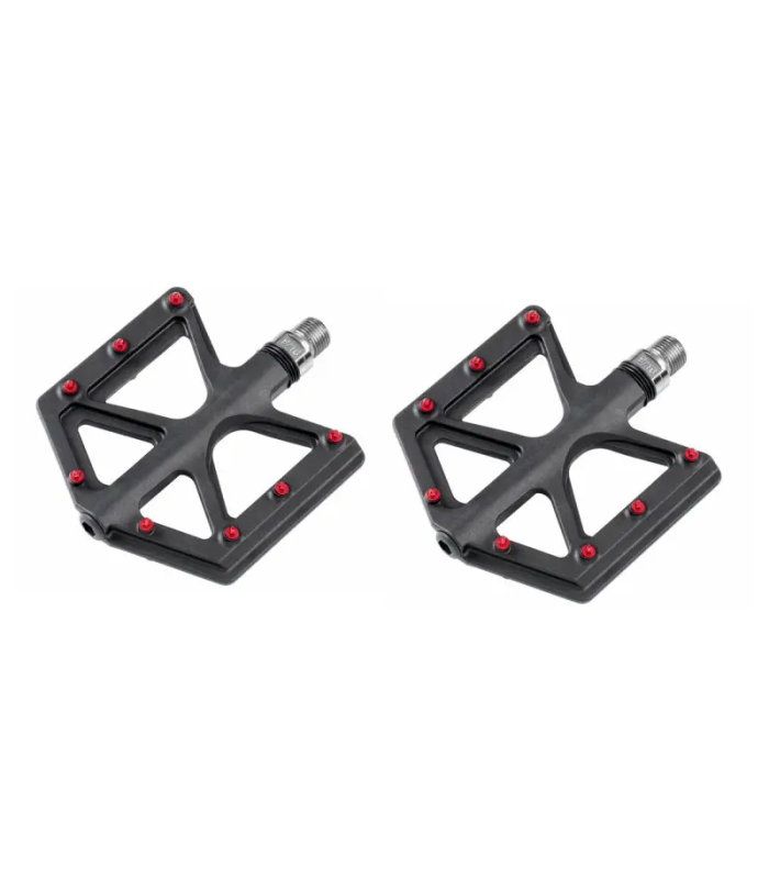 PEDALI IN CARBONIO COLORE NERO CON PIN ROSSI I 10X10X2cm I ZERAY