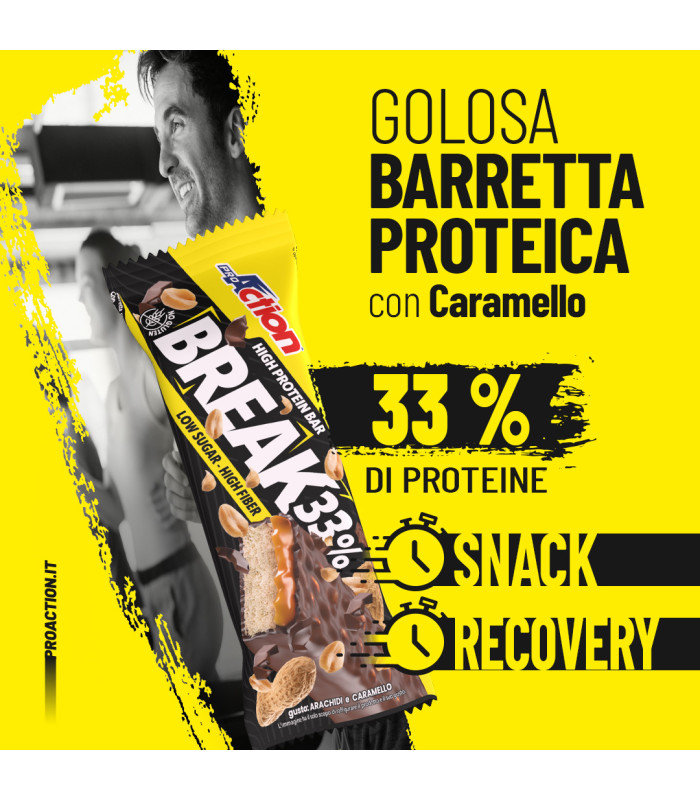 PRO ACTION Break Bar - Barretta Proteica 33% -  ARACHIDI E CARAMELLO - SENZA GLUTINE -  50 GR